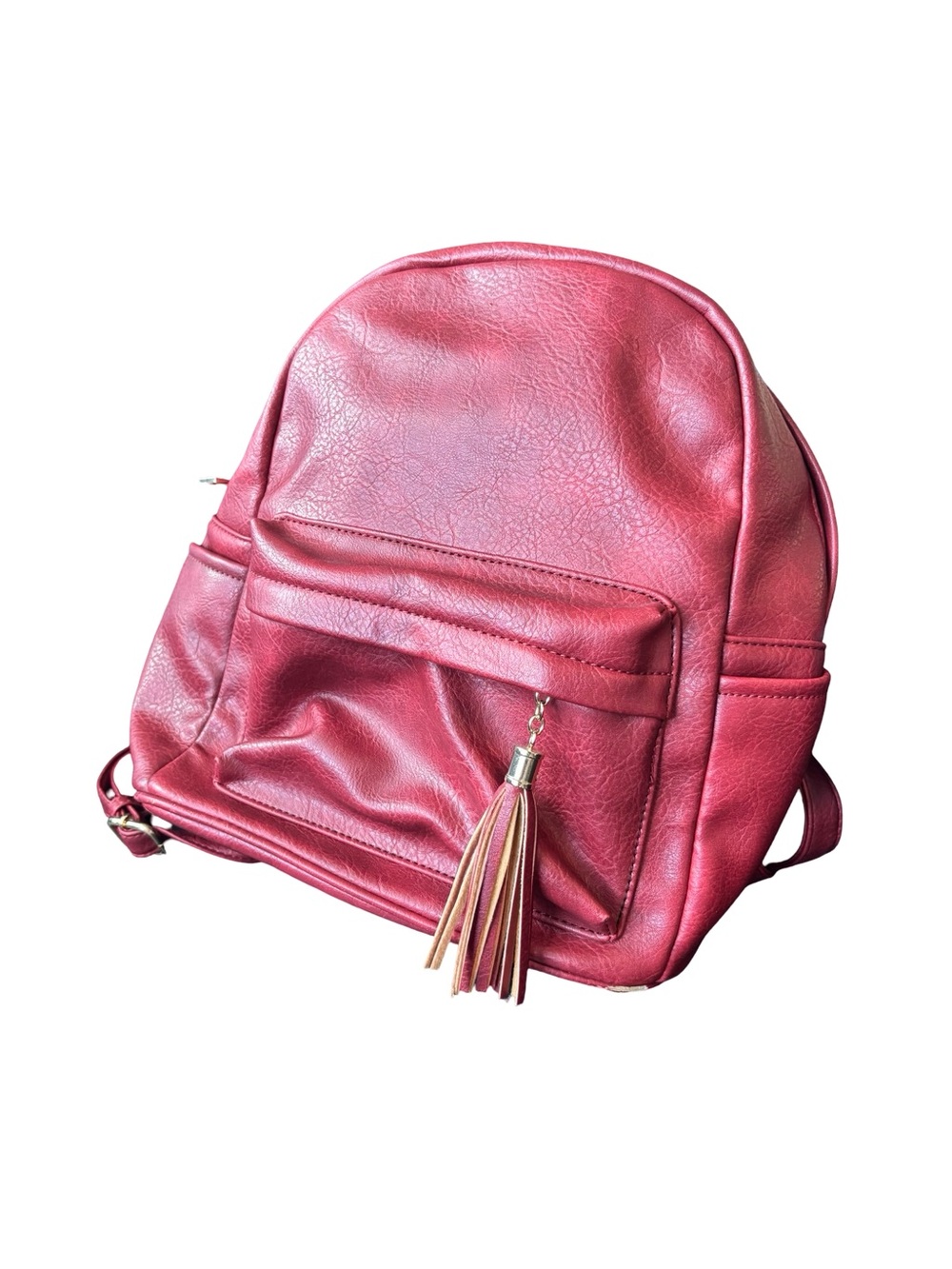 Stylish Pink Faux Leather Backpack with Tassel